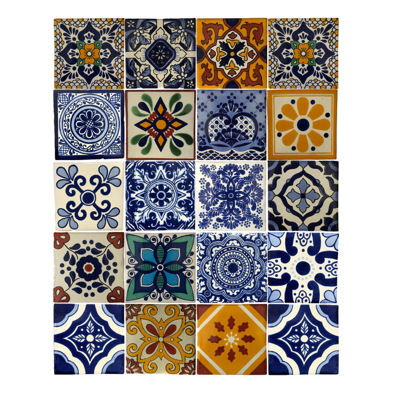 Azulejo 10.5cm Artesanal Tipo Talavera Liso 90pz Surtido N07
