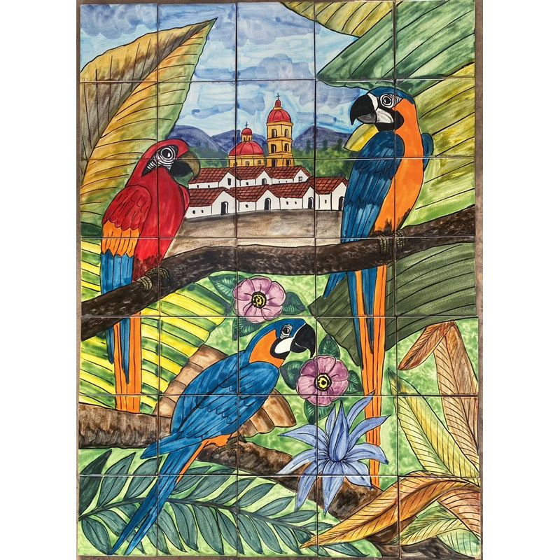 Mural 35pz Azulejo Artesanal Tipo Talavera Liso #m035-138 Variado