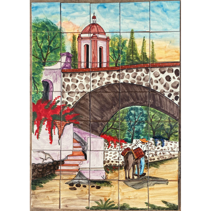 Mural 35pz Azulejo Artesanal Tipo Talavera Liso #m035-69 M035-69.08