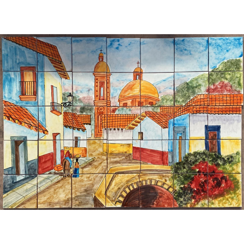 Mural 35pz Azulejo Artesanal Tipo Talavera Liso #m035-64 M035-64.02