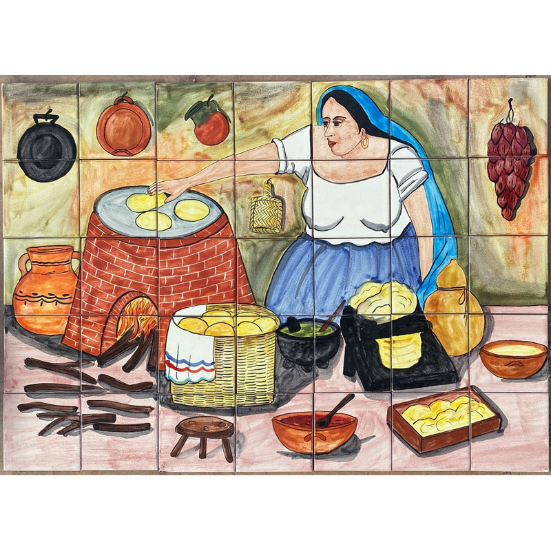 Mural 35pz Azulejo Artesanal Tipo Talavera Liso #m035-139 M035-139.02