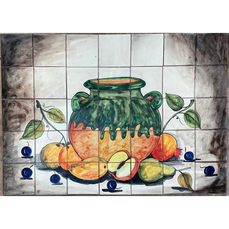 Mural 35pz Azulejo Artesanal Tipo Talavera Liso #m035-102 M035-102