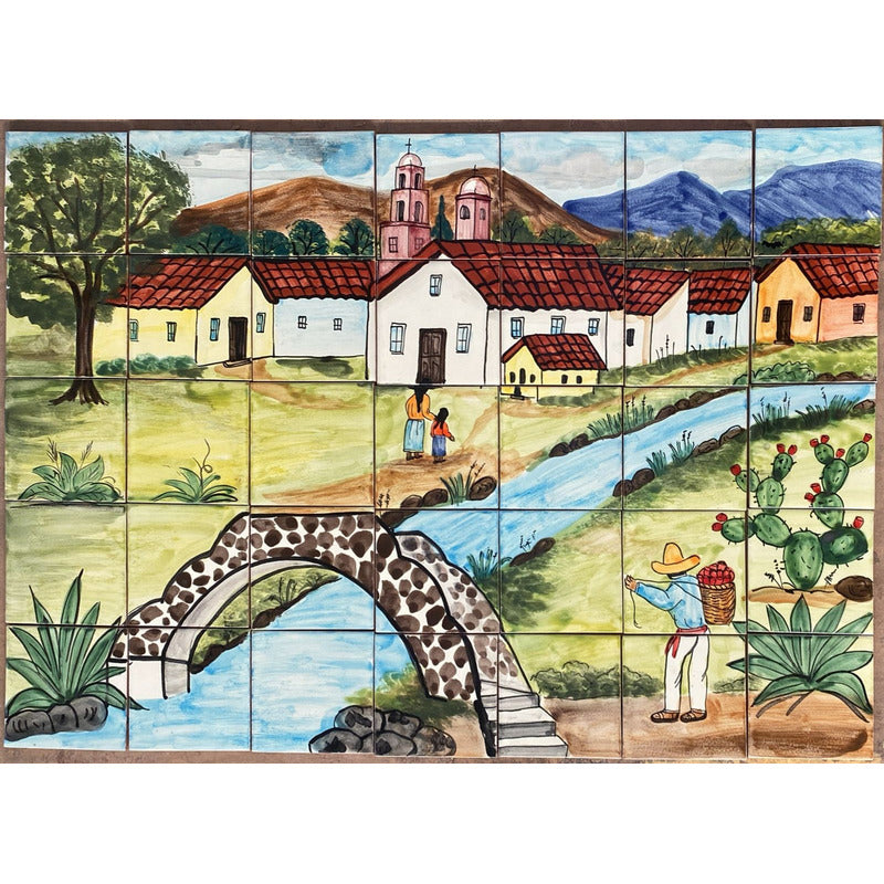 Mural 35pz Azulejo Artesanal Tipo Talavera Liso #m035-68 M035-68.02
