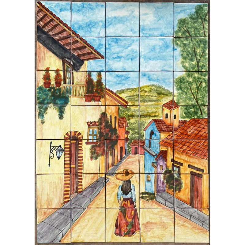 Mural 35pz Azulejo Artesanal Tipo Talavera Liso #m035-38 M035-38.02