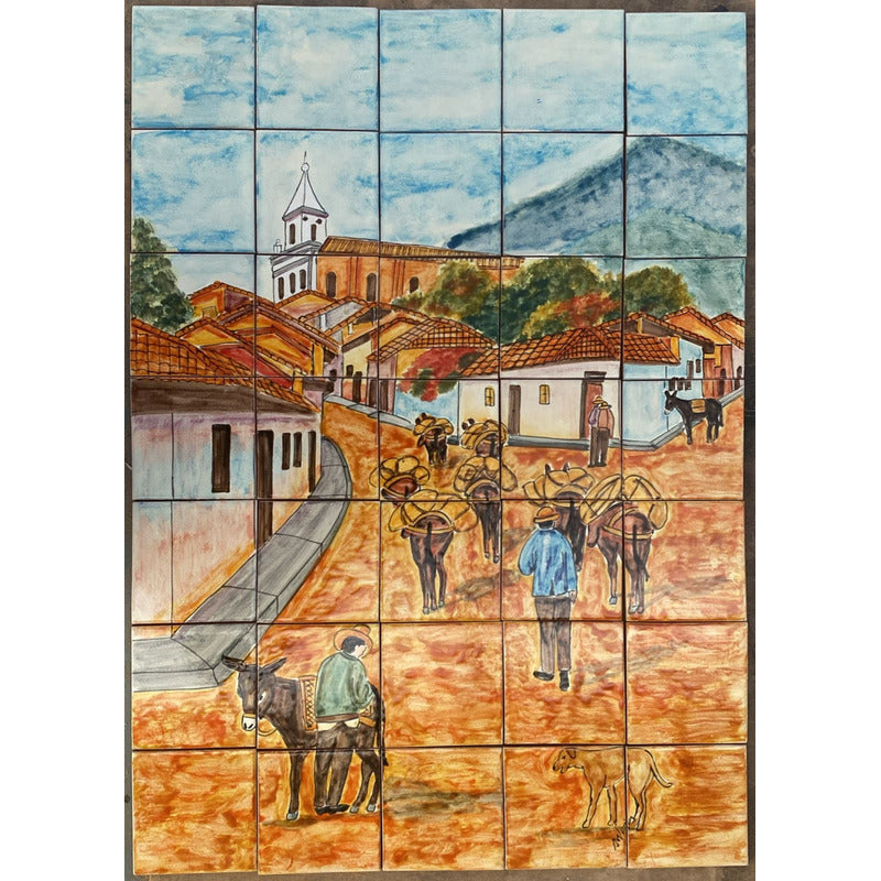 Mural 35pz Azulejo Artesanal Tipo Talavera Liso #m035-61 M035-61.02