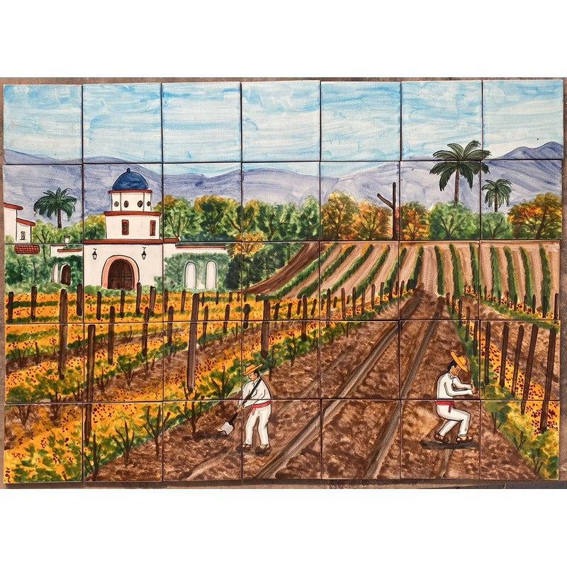 Mural 35pz Azulejo Artesanal Tipo Talavera Liso #m035-74 M035-74.02