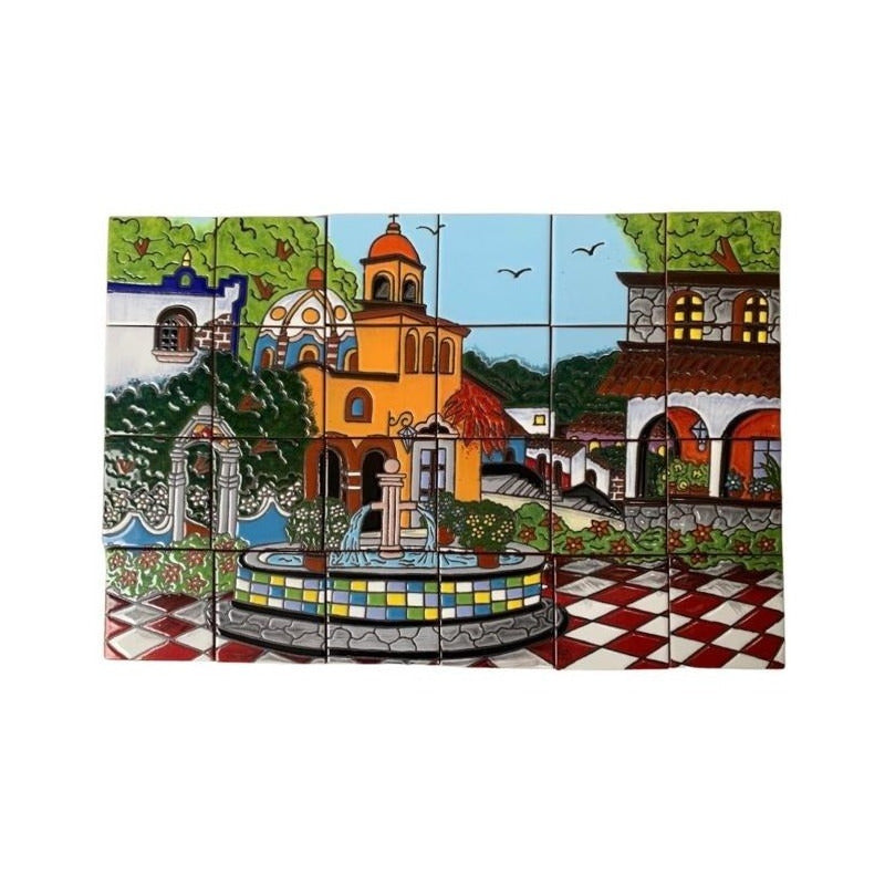 Mural 24pz Azulejo Artesanal Tipo Talavera Relieve #03