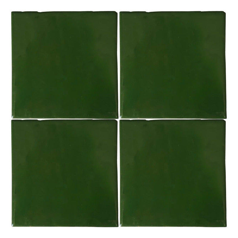 Azulejo 10.5cm Artesanal Tipo Talavera Liso 90pz Colores Verde Cromo