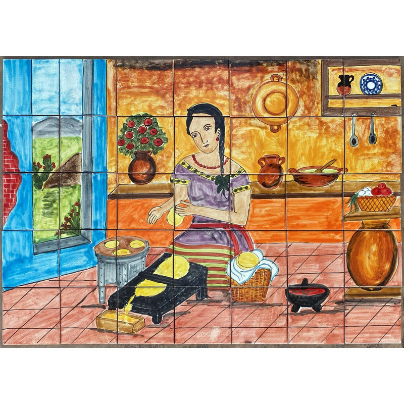 Mural 35pz Azulejo Artesanal Tipo Talavera Liso #m035-145 M035-145.03