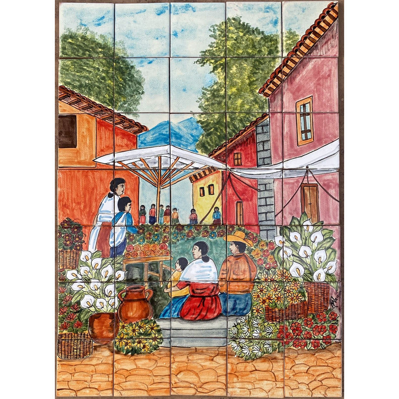 Mural 35pz Azulejo Artesanal Tipo Talavera Liso #m035-75 M035-75
