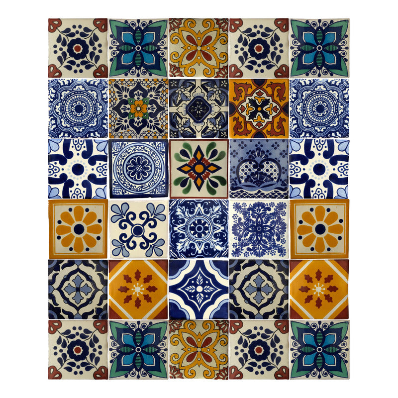 Azulejo 10.5cm Artesanal Tipo Talavera Liso 90pz Surtido N01