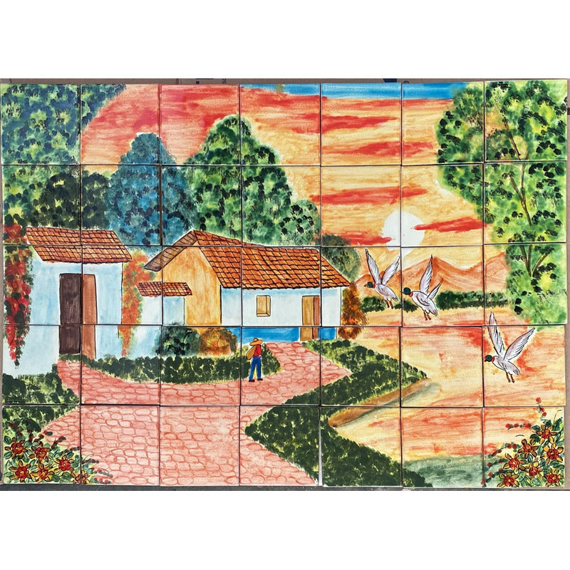 Mural 35pz Azulejo Artesanal Tipo Talavera Liso #m035-55 M035-55