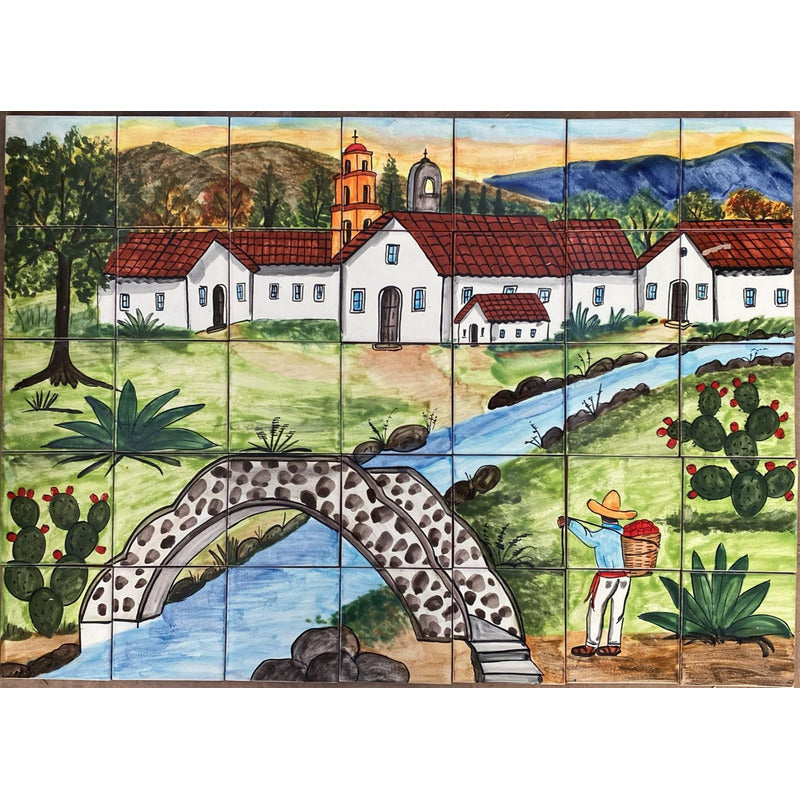 Mural 35pz Azulejo Artesanal Tipo Talavera Liso #m035-68 M035-68.09