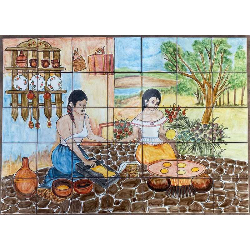 Mural 35pz Azulejo Artesanal Tipo Talavera Liso #m035-143 M035-143