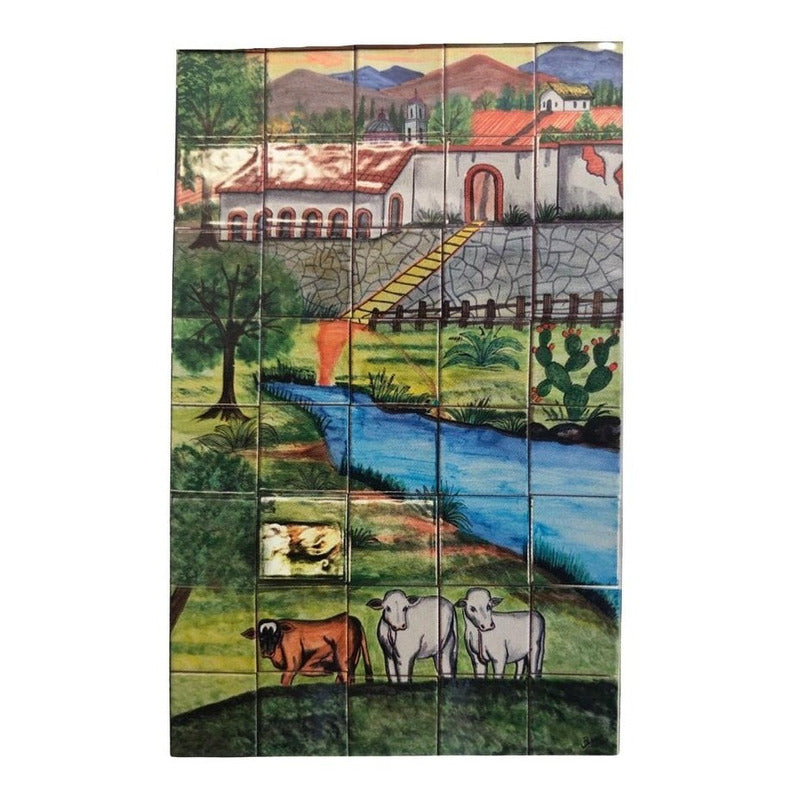 Mural 40pz Azulejo Artesanal Tipo Talavera Liso #m040-02