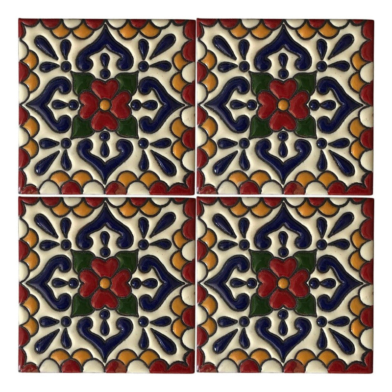 Azulejo 11cm Artesanal Talavera Relieve 90pz #acrs-22