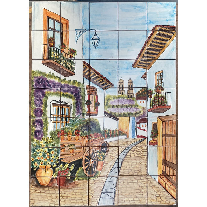 Mural 35pz Azulejo Artesanal Tipo Talavera Liso #m035-39 M035-39.04