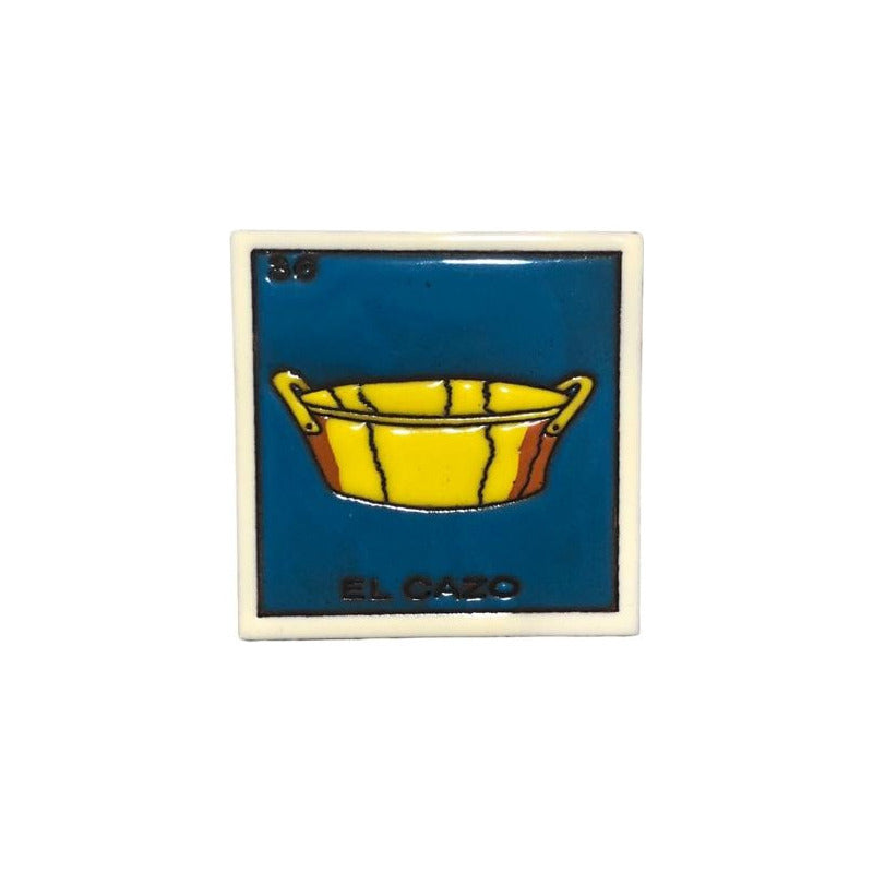 Lotería Azulejo Artesanal Tipo Talavera Relieve 1pz #alrn01 El Cazo