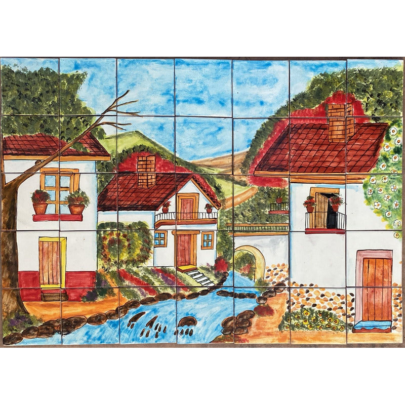 Mural 35pz Azulejo Artesanal Tipo Talavera Liso #m035-44 M035-44.02