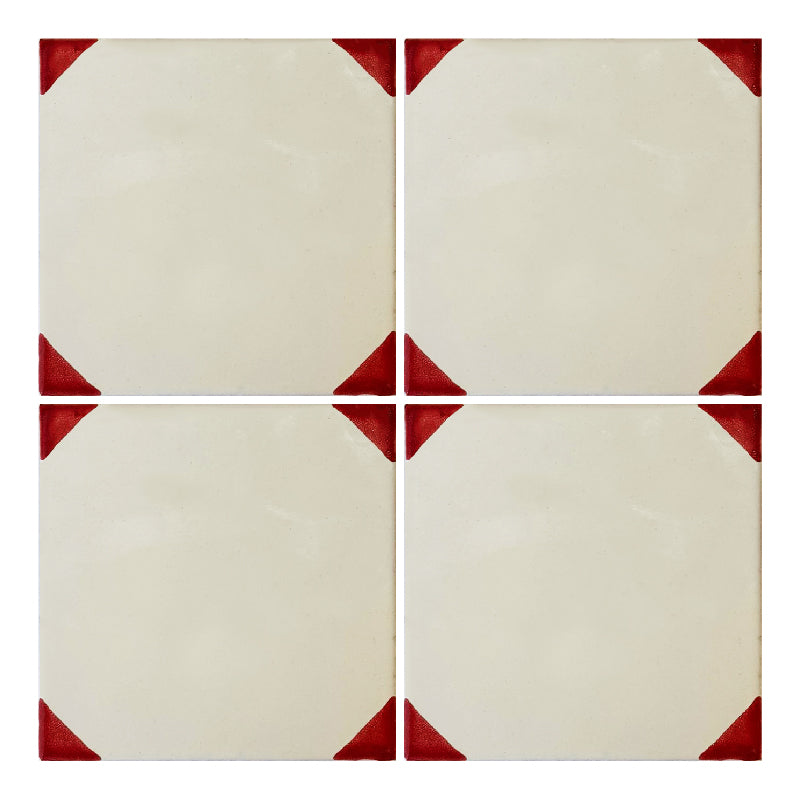 Azulejo 10.5cm Artesanal Tipo Talavera Liso 90pz Blanco con puntas Rojas