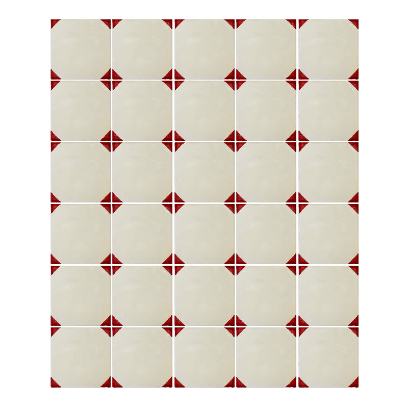 Azulejo 10.5cm Artesanal Tipo Talavera Liso 90pz Blanco con puntas Rojas