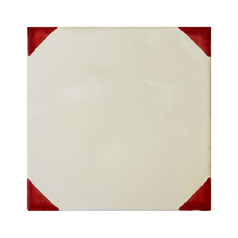 Azulejo 10.5cm Artesanal Tipo Talavera Liso 90pz Blanco con puntas Rojas